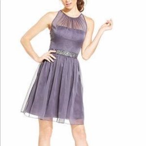Adrianna  papell belted chiffon halter Gray dress